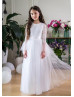 Bell Sleeves White Lace Tulle Flower Girl Dress